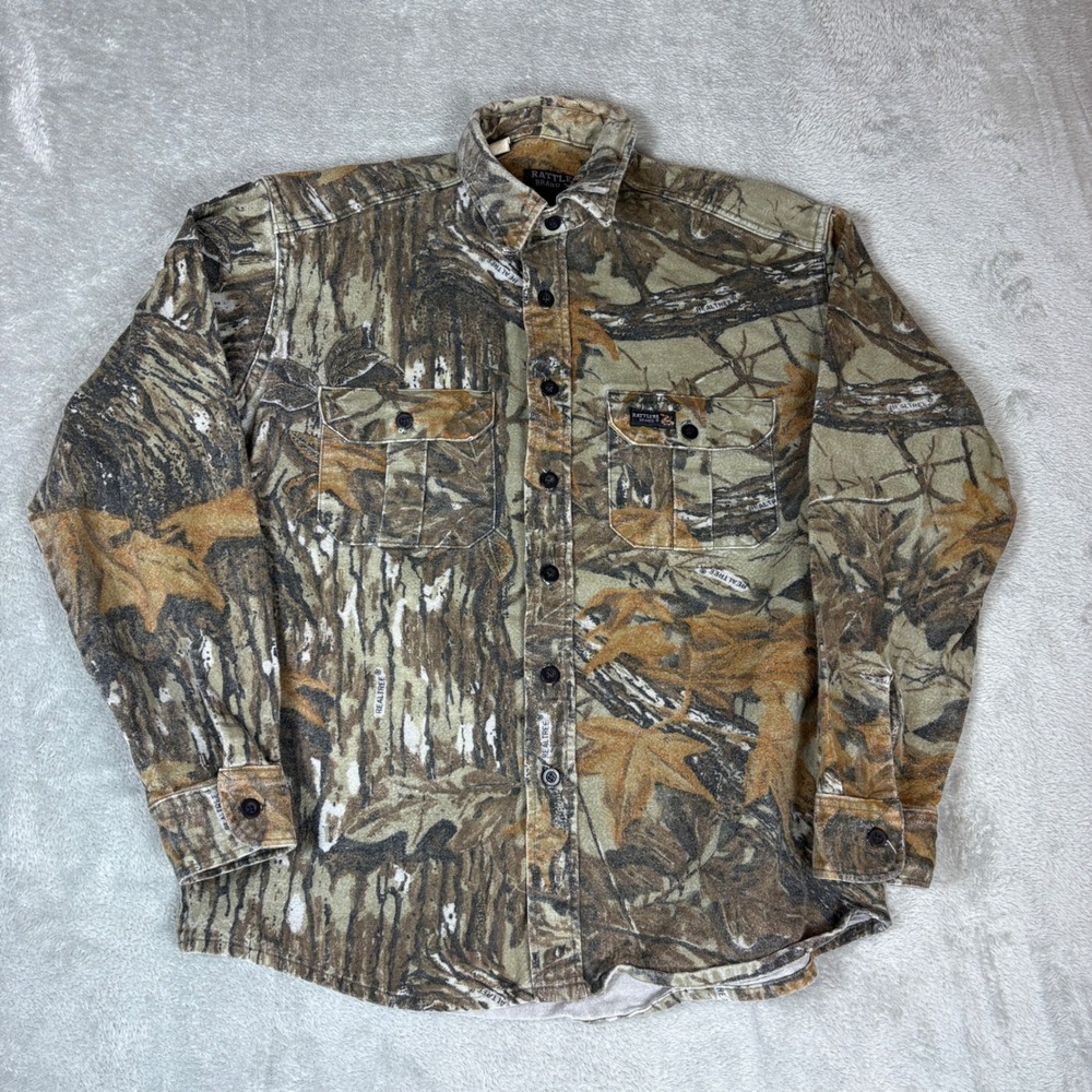 Rattlers Brand Shirt Mens Medium Realtree Camo Hunting Flannel Made in USA Brown - Picture 1 of 8